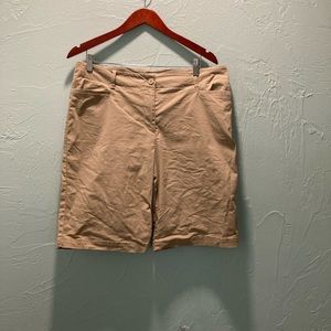 Talbots 
14 Khaki Shorts 
Front pockets 
Back pockets sewn shut